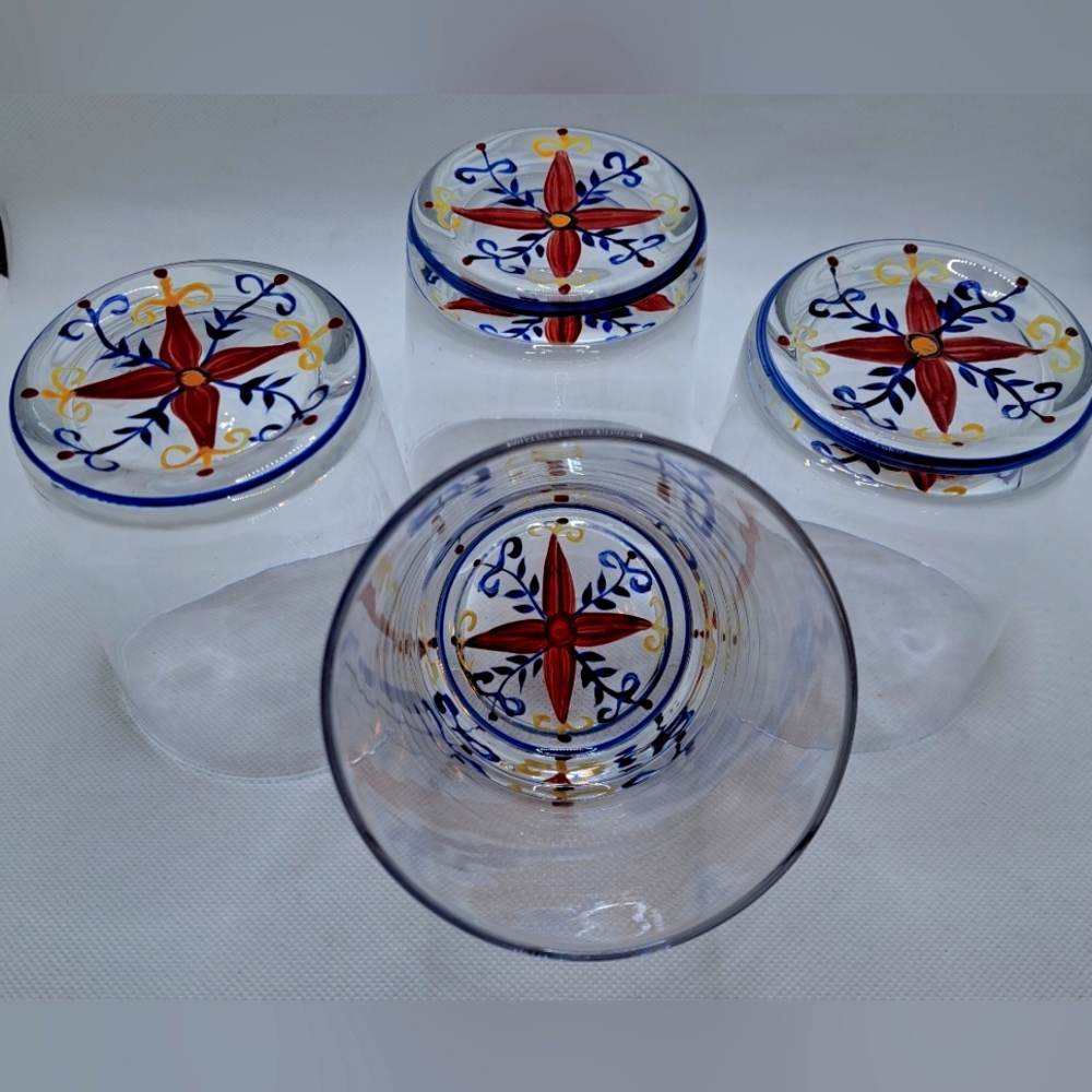Handpainted Design Glass Whiskey or Bourbon Tumblers set of 4